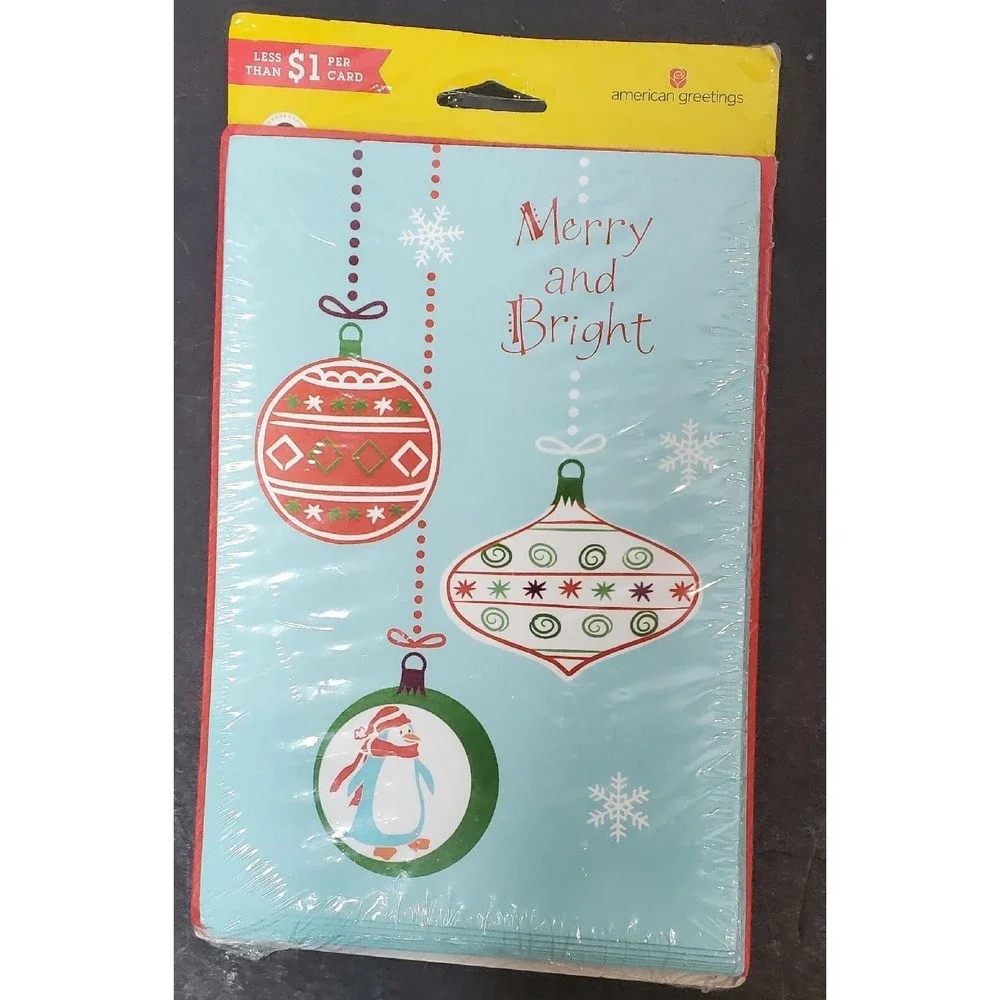 American Greetings Christmas cards Merry & Bright 8 pack sealed blue and red
